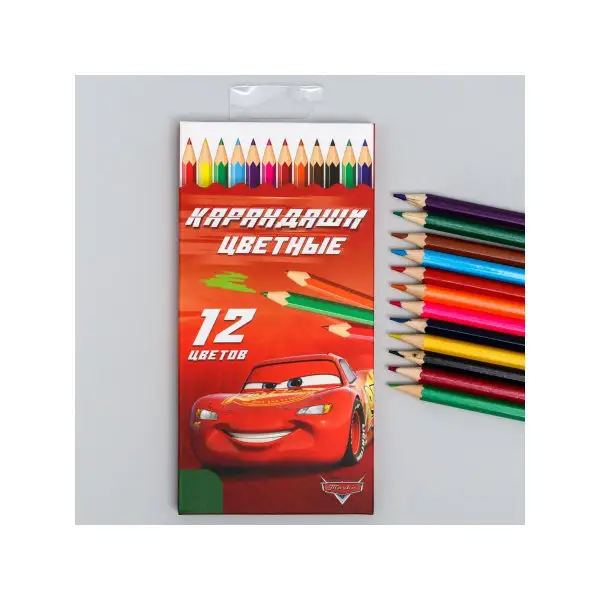 Карандаши 12 цветов 95 заточенные Тачки Молния МакКуин