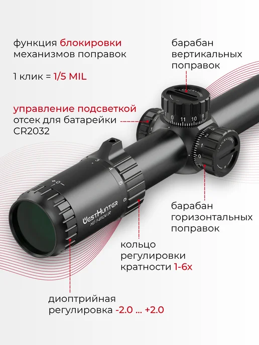 WestHunter Оптический прицел HD 1-6X24 IR SFP, 16x24, фото 7