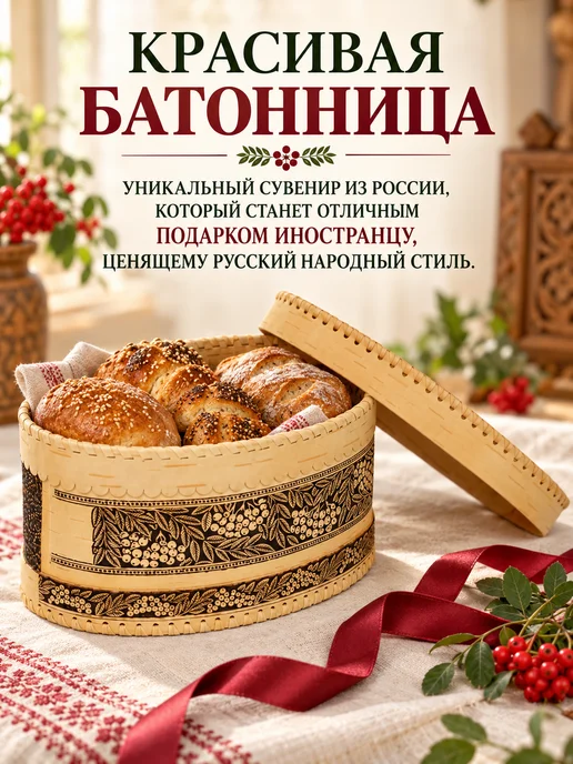 ХВОЁЖНЫЙ Хлебница из бересты с крышкой-батонница для хлеба и выпечки, бежевый, фото 3