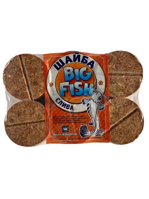 BIG FISH Жмых кукурузный, макуха, 12 шайб. Аромат - Слива, 12 шт