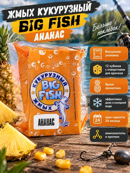 BIG FISH Жмых,макуха кукурузный кубик,аромат-Ананас, 12 шт