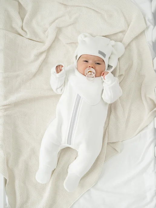 MiraKids Шапка со снудом для новорожденных демисезонная, белый, фото 3
