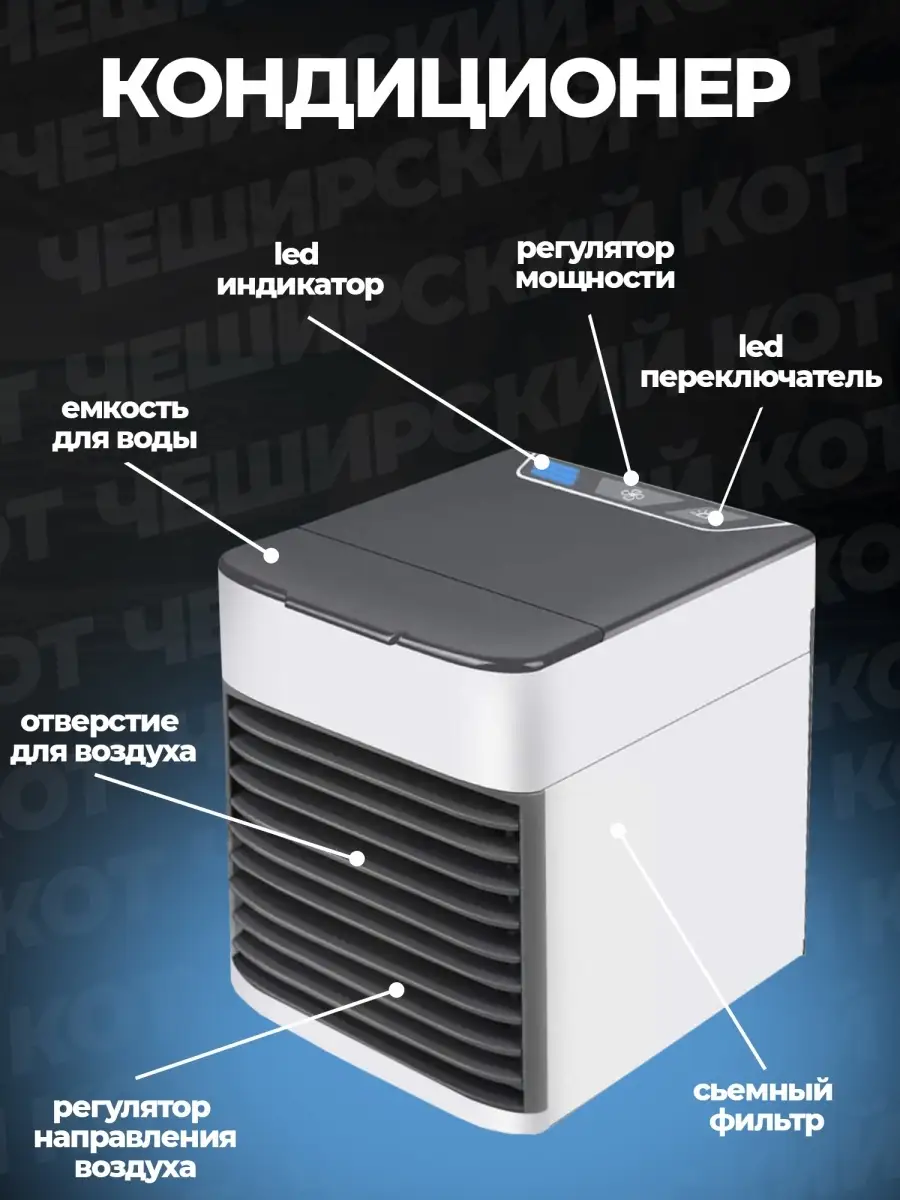 Мини кондиционер воздуха мобильный напольный/настольный портативный  переносной маленький для дома Чеширский Кот 78778332 купить в  интернет-магазине Wildberries