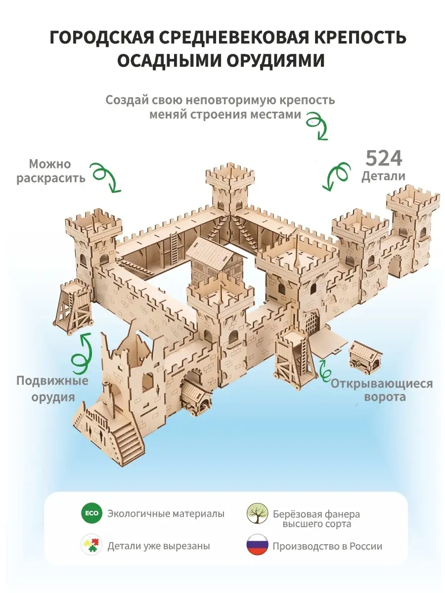 Деревянный конструктор Средневековая крепость, средняя Lion Woods 79126374  купить за 1 763 ₽ в интернет-магазине Wildberries