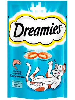 Лакомые подушечки для кошек, с лососем, 70 г Dreamies 79281066 купить за 225 ₽ в интернет-магазине Wildberries