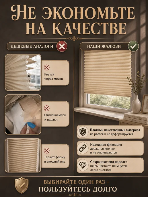 Vilakehome Жалюзи самоклеящиеся плиссе тканевые 90x180см, без сверления, 90x180 см, фото 5