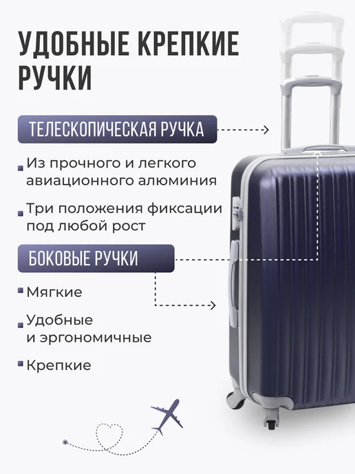 TEVIN Чемодан на колесах s ручная кладь маленький пластиковый, синий, фото 7