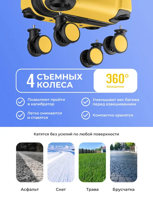 Bonle Набор чемоданов 2 в 1, комплект M и L, желтый, фото 4