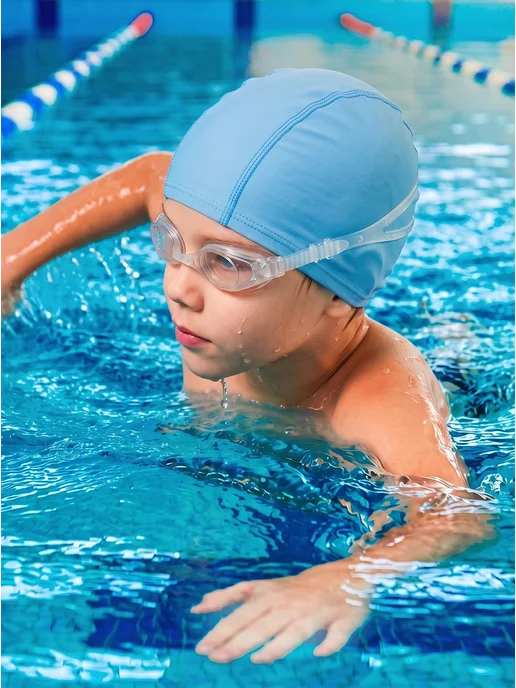 OneTwoSwim Шапочка для плавания в бассейне взрослая детская тканевая, голубой, фото 7