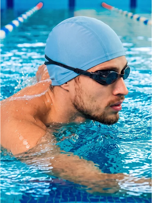 OneTwoSwim Шапочка для плавания в бассейне взрослая детская тканевая, голубой, фото 8