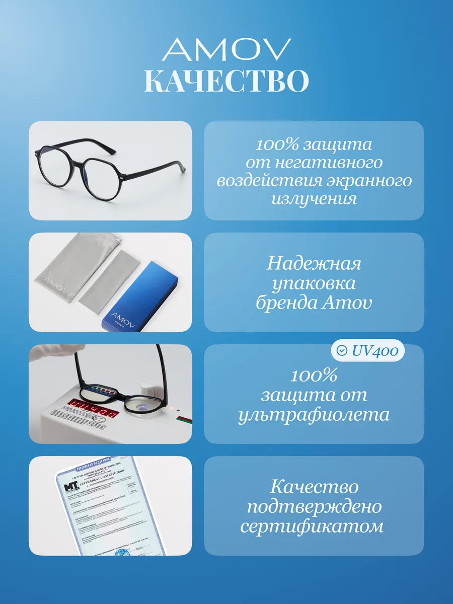 Очки для компьютера и телефона прозрачные (нулевки) AMOV 79857706 купить за  390 ₽ в интернет-магазине Wildberries