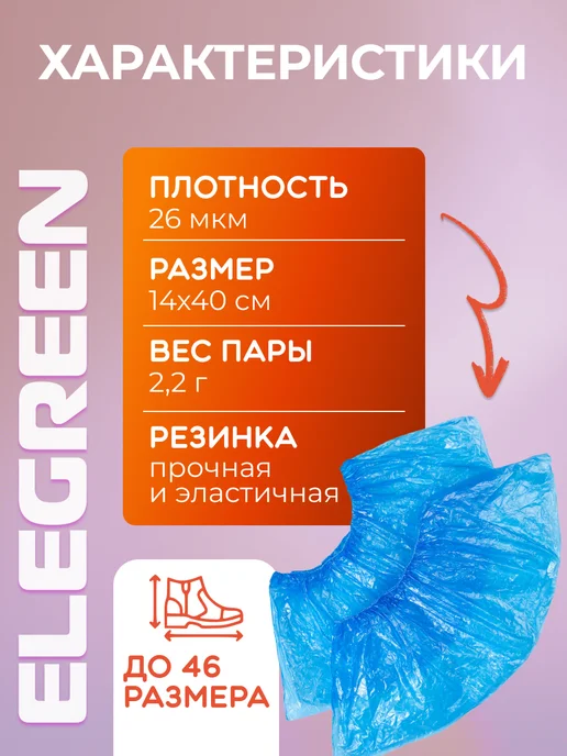 EleGreen Бахилы одноразовые 2000 штук, 1000 пар, голубой, фото 2