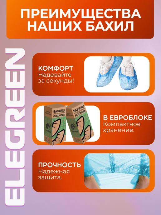 EleGreen Бахилы одноразовые 2000 штук, 1000 пар, голубой, фото 3