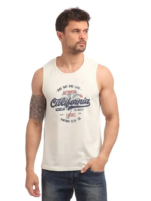 STREET INDUSTRIES Майка мужская летняя алкоголичка, белый