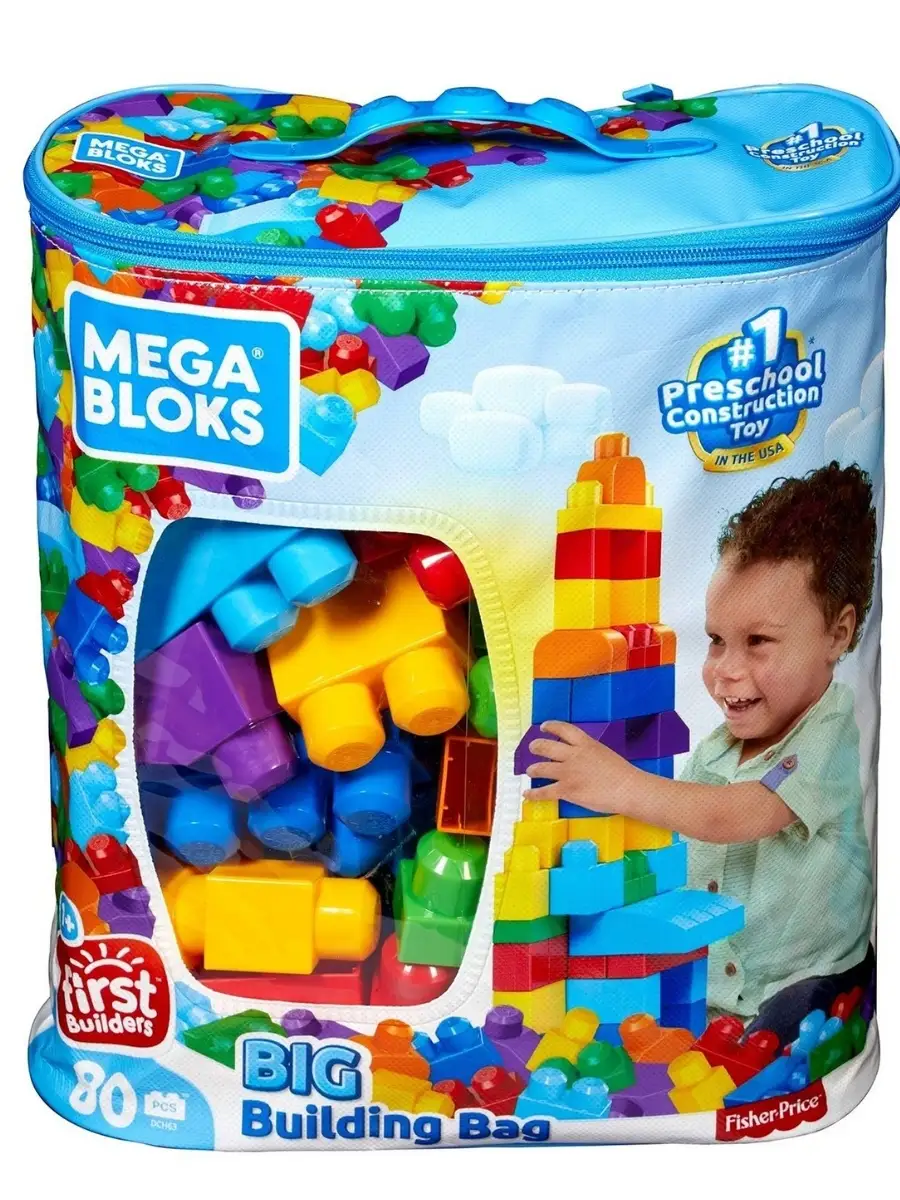 Конструктор для малышей Fisher Price Mega Bloks, мешок 60 или 80 деталей  DCH54 с крупными деталями Fisher Price 80083703 купить в интернет-магазине  Wildberries