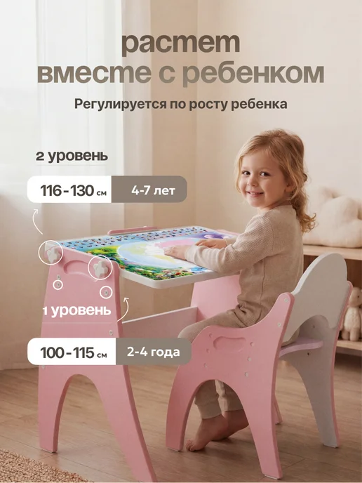 ТЕХ КИДС Детский стол и стул растущий комплект мольберт, розовый, фото 7