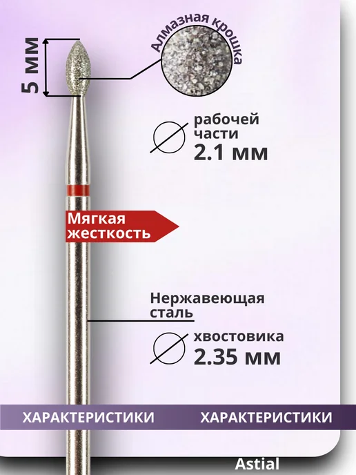 Astial Фрезы для маникюра и педикюра Почка, 806.104.257.514.021, вариант, фото 2