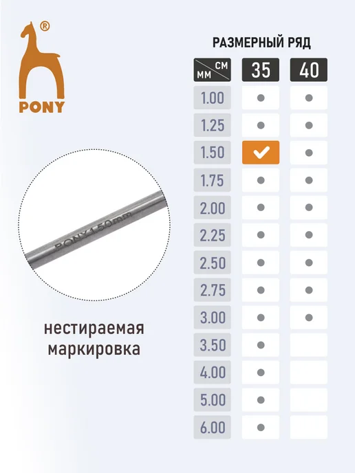 Pony Спицы для вязания прямые 1,5 мм, 35 см, серый, фото 3
