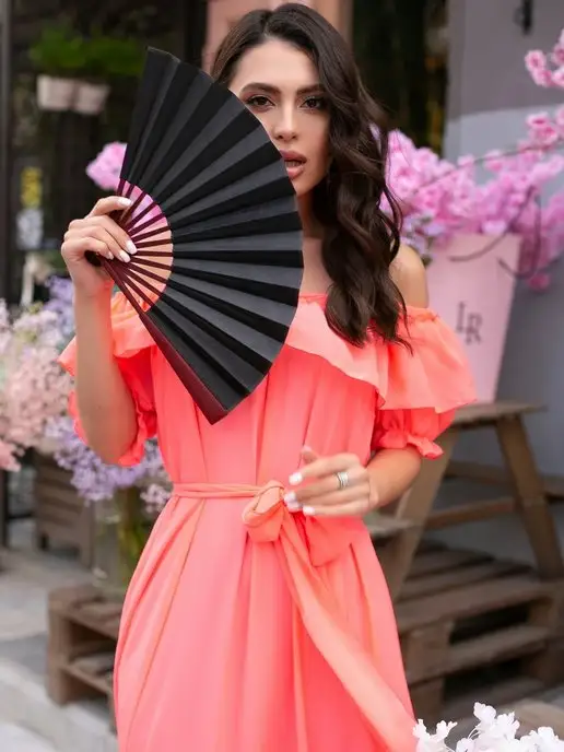 KOSCO fans Веер складной деревянный, черный, фото 3