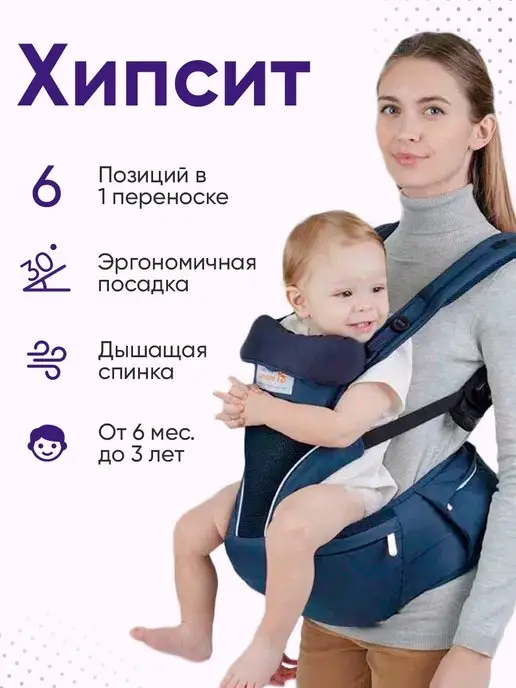 Aimama Хипсит со спинкой эргорюкзак кенгуру, синий
