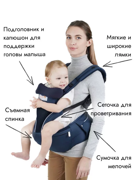 Aimama Хипсит со спинкой эргорюкзак кенгуру, синий, фото 3