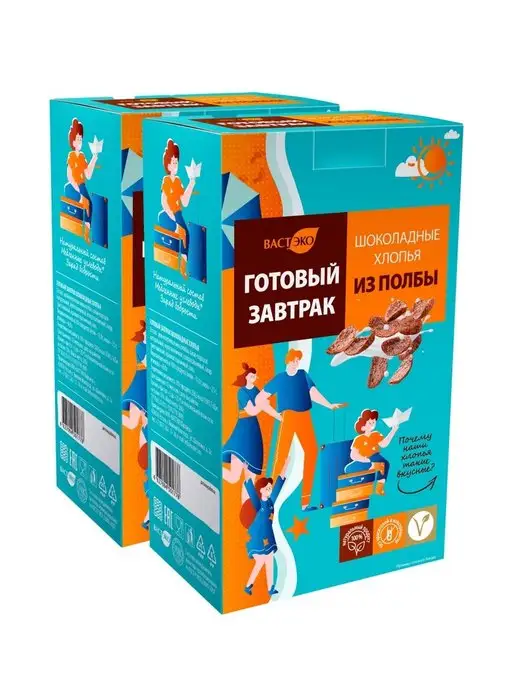Вастэко Готовый завтрак из полбы Шоколадные хлопья, 2 х200 г, 200 г, фото 7