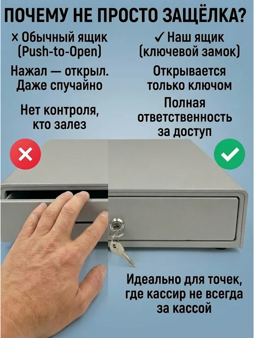 Касса для денег с ключом Металлический кассовый денежный ящик для кассы с замком, вариант, фото 2
