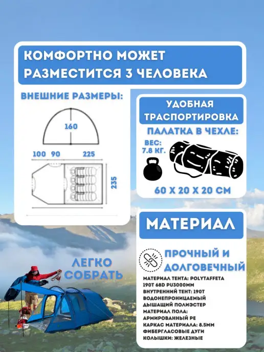 mircamping Палатка, синий, фото 2