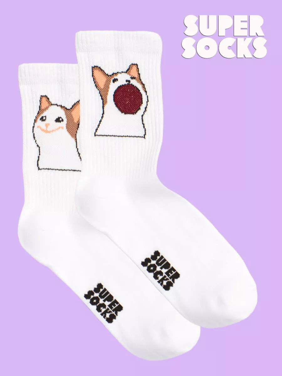 Носки с принтом Кот А длинные SUPER SOCKS 81535812 купить за 384 ₽ в  интернет-магазине Wildberries