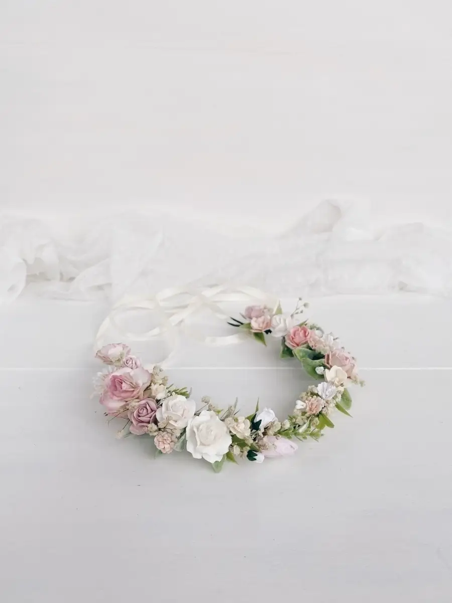 Венок белый на голову купить свадебные венки из цветов венки на голову