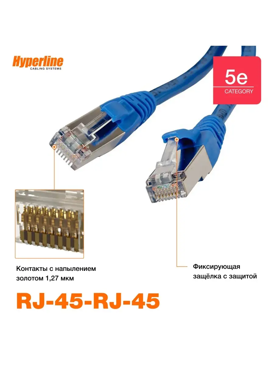 Патч-корд Hyperline F/UTP, экран., Cat.5е, LSZH, 5м, синий Hyperline  81599713 купить за 1 156 ₽ в интернет-магазине Wildberries