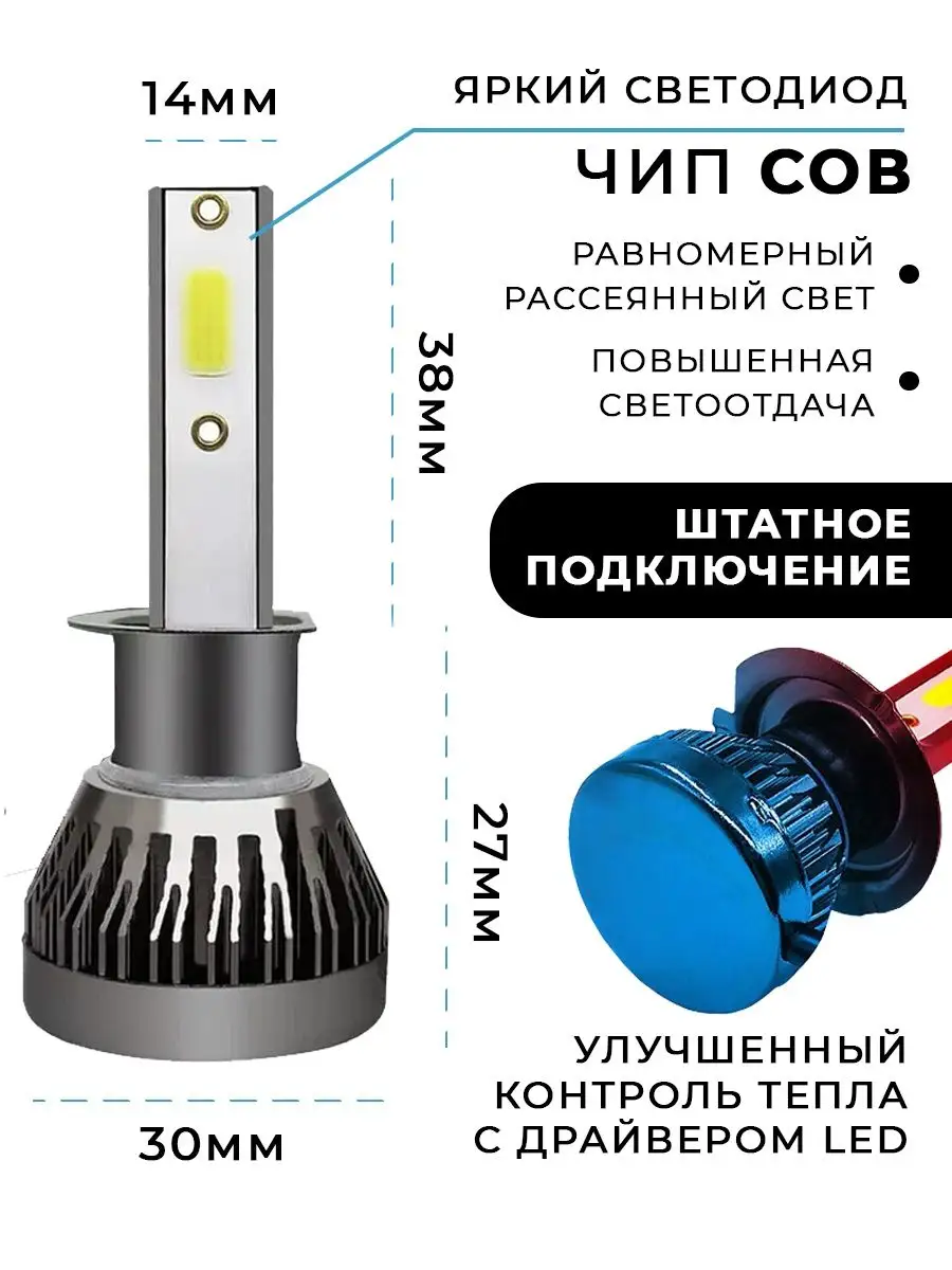 Лед лампы Mini Led H1 лампочки светодиодные дхо птф HeroDigital 81668057  купить за 569 ₽ в интернет-магазине Wildberries