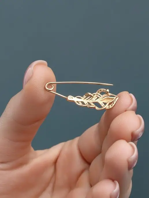 Teya jewelry Брошь булавка серебро перо позолоченная, серебристый, фото 3