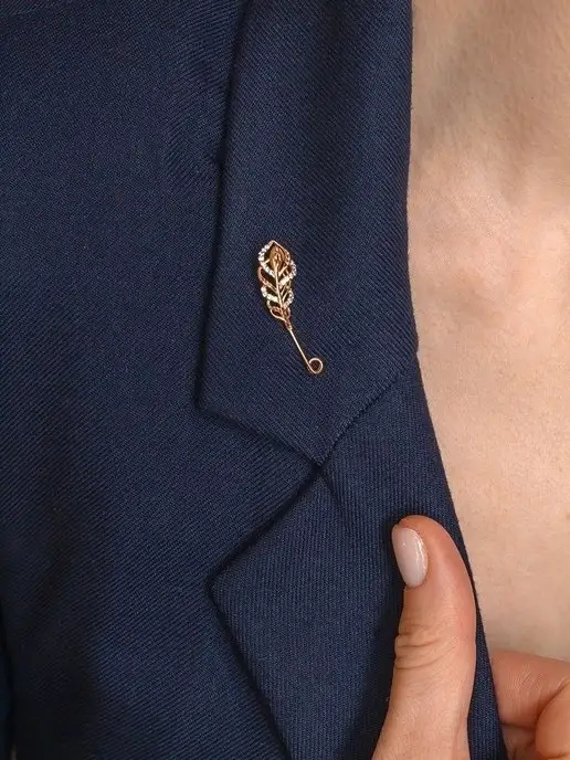 Teya jewelry Брошь булавка серебро перо позолоченная, серебристый, фото 4