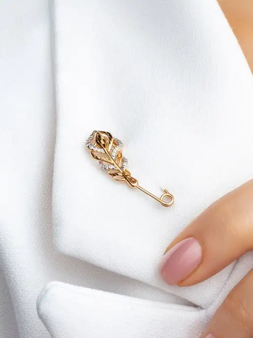 Teya jewelry Брошь булавка серебро перо позолоченная, серебристый, фото 5