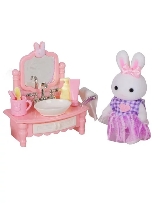 ESSA TOYS Игровой набор зайчик с мебелью для домика - ванная, белый, фото 3
