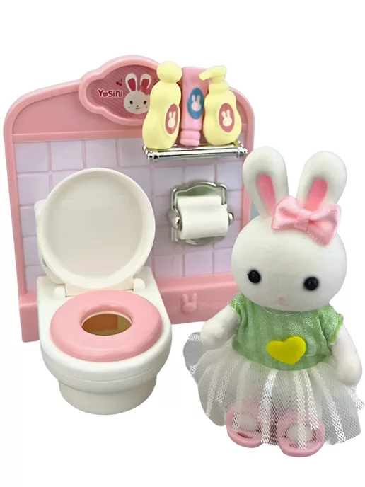 ESSA TOYS Игровой набор зайчик с мебелью для домика - ванная, белый, фото 4