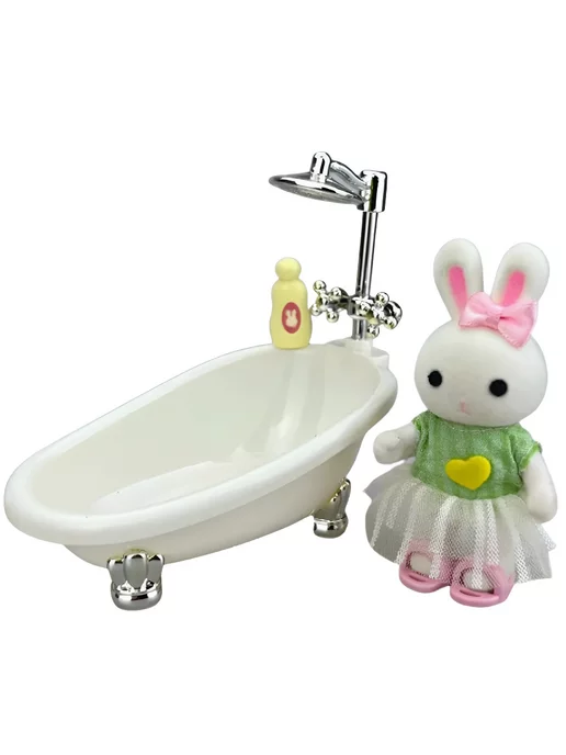 ESSA TOYS Игровой набор зайчик с мебелью для домика - ванная, белый, фото 5
