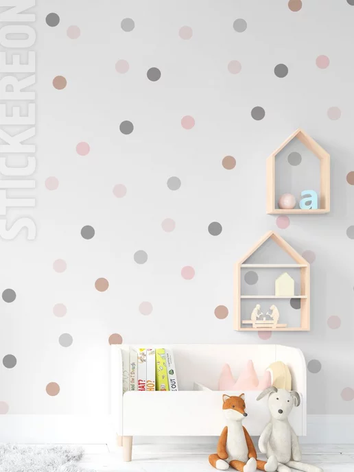 STICKEREON Интерьерные наклейки кружочки на стену в детскую, серый, фото 2