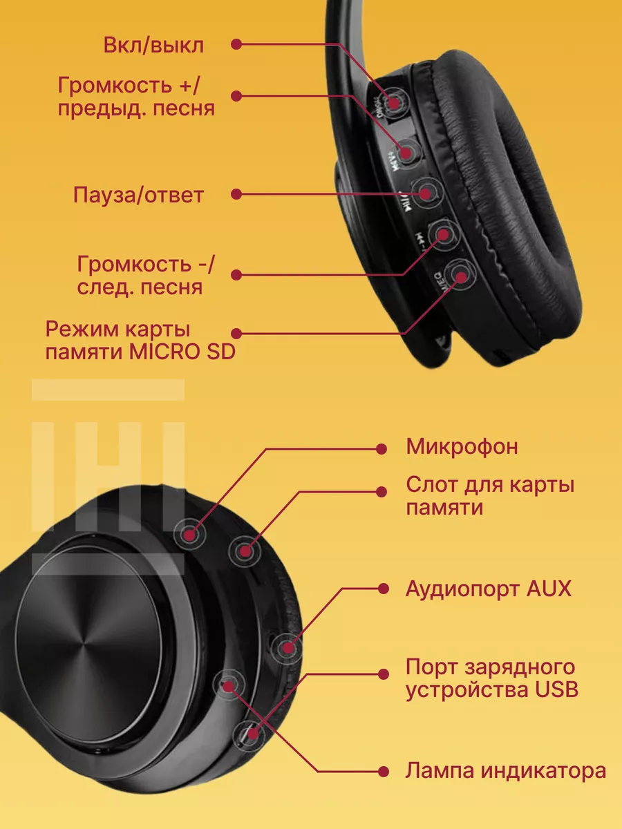 Наушники беспроводные большие с подсветкой IHI 81712996 купить в  интернет-магазине Wildberries