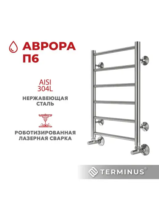 TERMINUS Полотенцесушитель водяной нижнее подключение Аврора 400х600, 400x600, фото 3