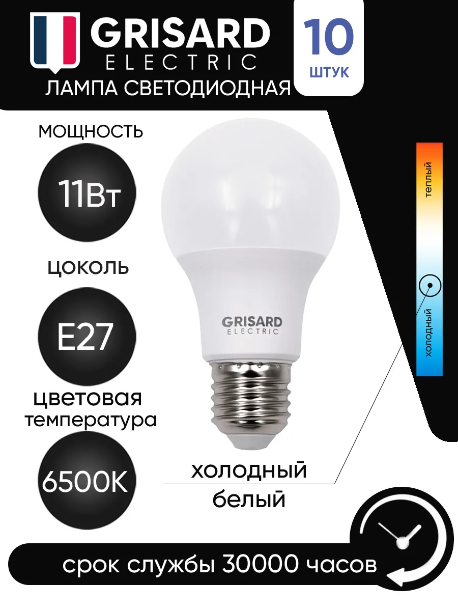 Лампочки светодиодные шар Е27 11 Вт холодный белый