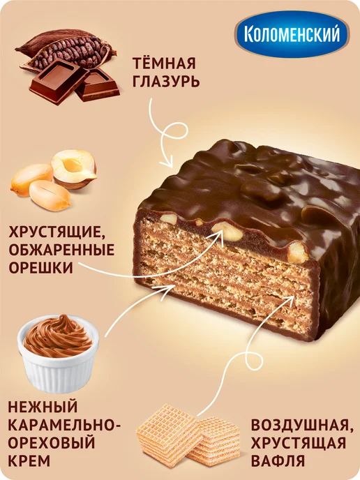 Коломенское Торт вафельный "Шоколадница" Карамельный, 180 грамм, вариант, фото 2