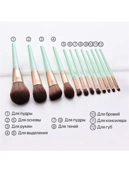 ViVi Makeup Набор кистей для макияжа лица бровей и глаз, 12 шт, фото 2