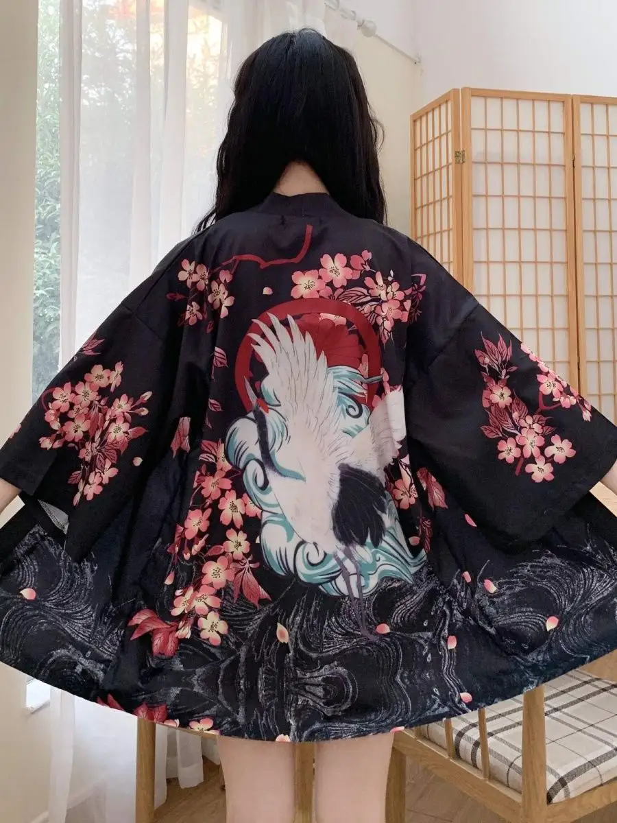 Flower fish print kimono style jacket best sale