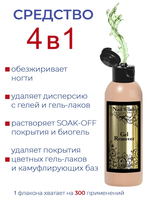 Nail Club Professional Жидкость для снятия гель-лака и био-геля Gel Remover 150 мл, 150 мл, фото 2