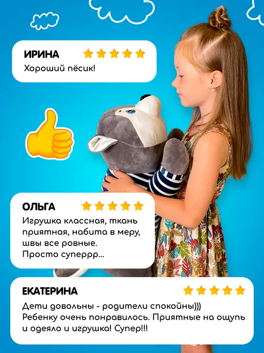Totty Мягкая игрушка с пледом собака хаски 60 см, синий, фото 8