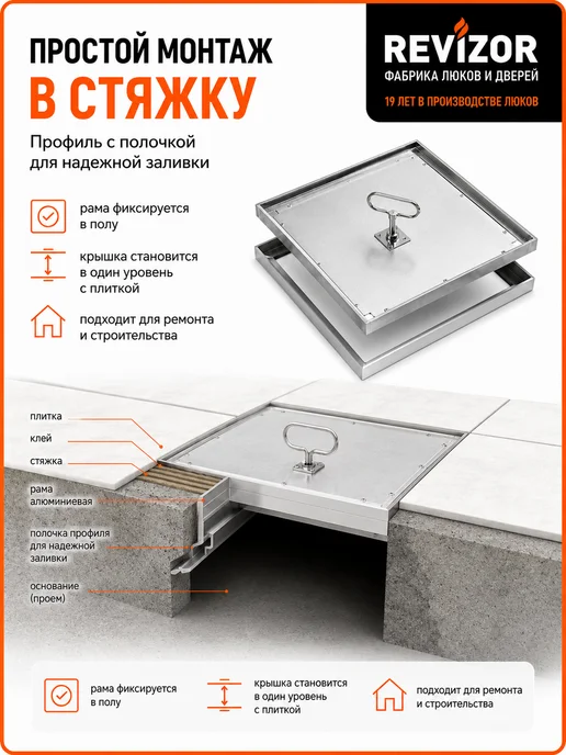 Revizor Напольный люк в погреб 60х60 Армада под плитку, 60x60, фото 4