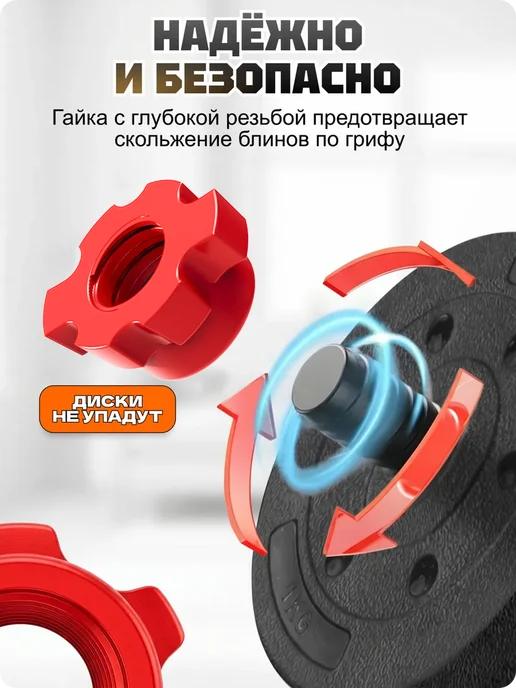 Блин-да-Гриф Гантели разборные 10кг ( 5 кг 2 штуки ) штанга спортивная, 25 кг, 1 шт, фото 7