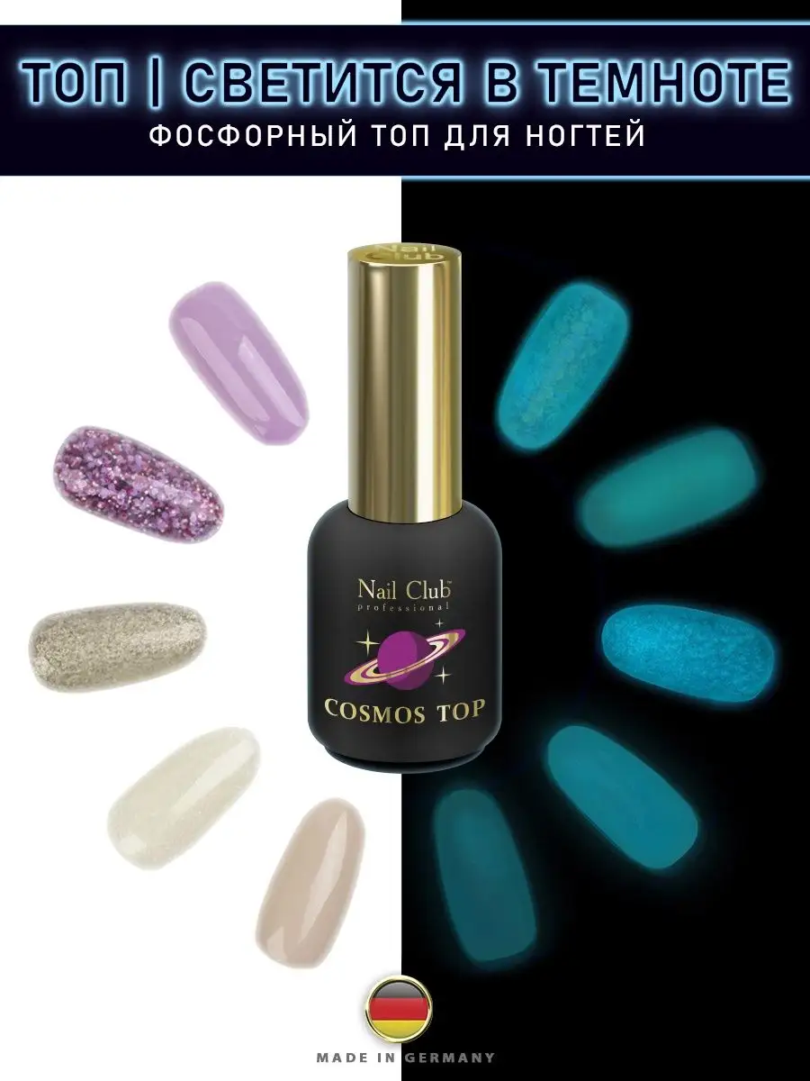 Светящийся фосфорный топ-гель COSMOS TOP, 18 мл. Nail Club professional  82591619 купить за 940 ₽ в интернет-магазине Wildberries